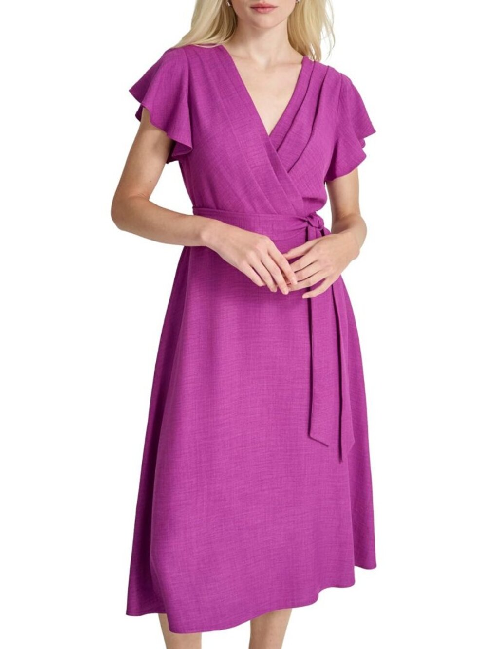 Flutter Sleeve Tie Fit & Flare Midi Dress - Perfect for Parties & Events